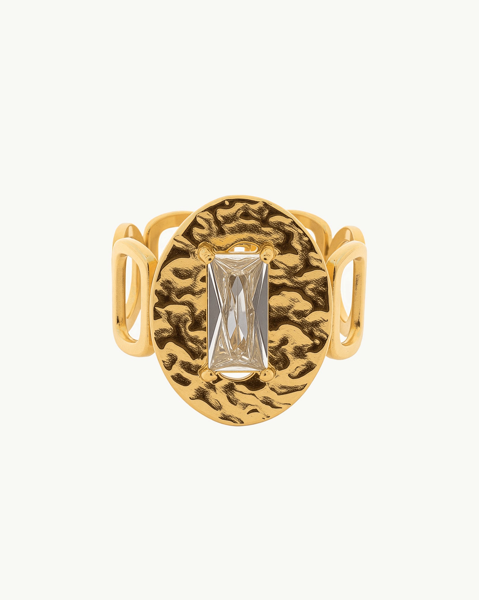 Gold Textures Stone 18K Gold Plated Ring
