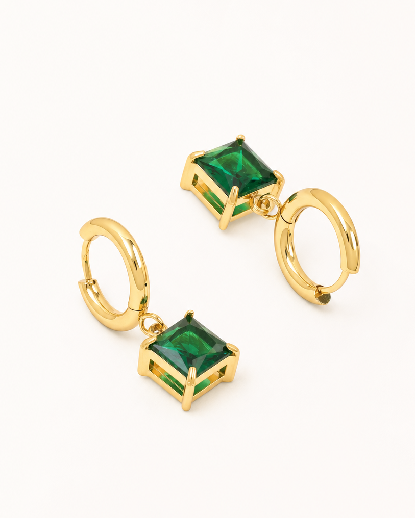 Emerald Pop 18K Gold Plated Earrings