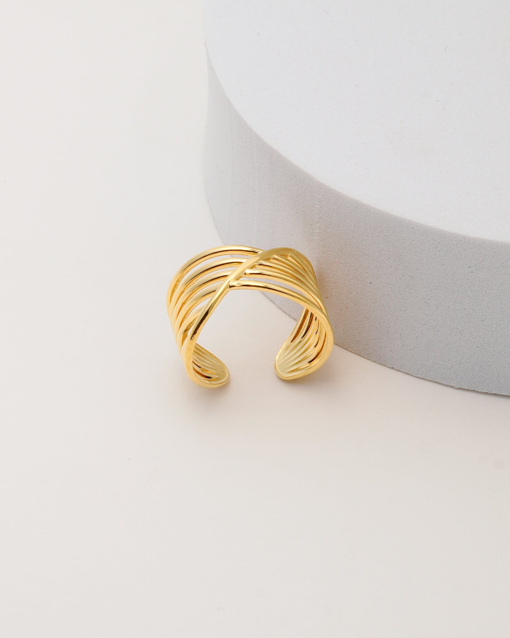 Cross Wave 18K Gold Plated Ring