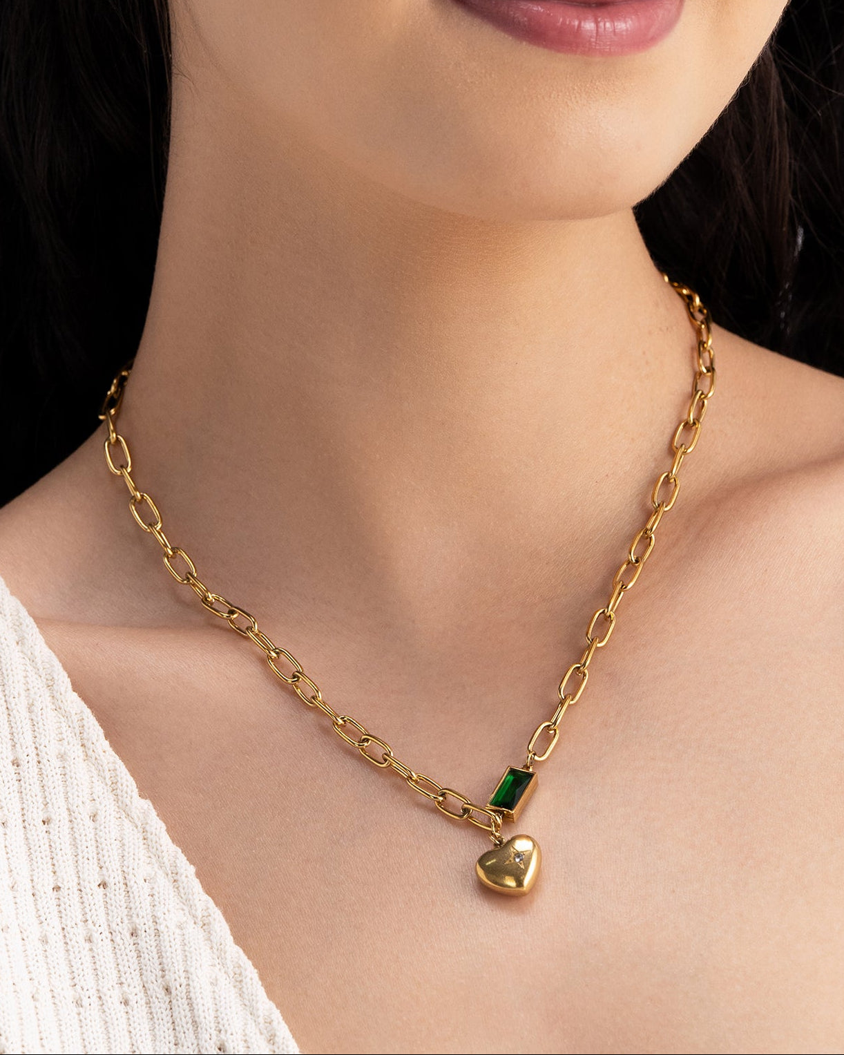 Emerald Heartbeat 18K Gold Plated Necklace