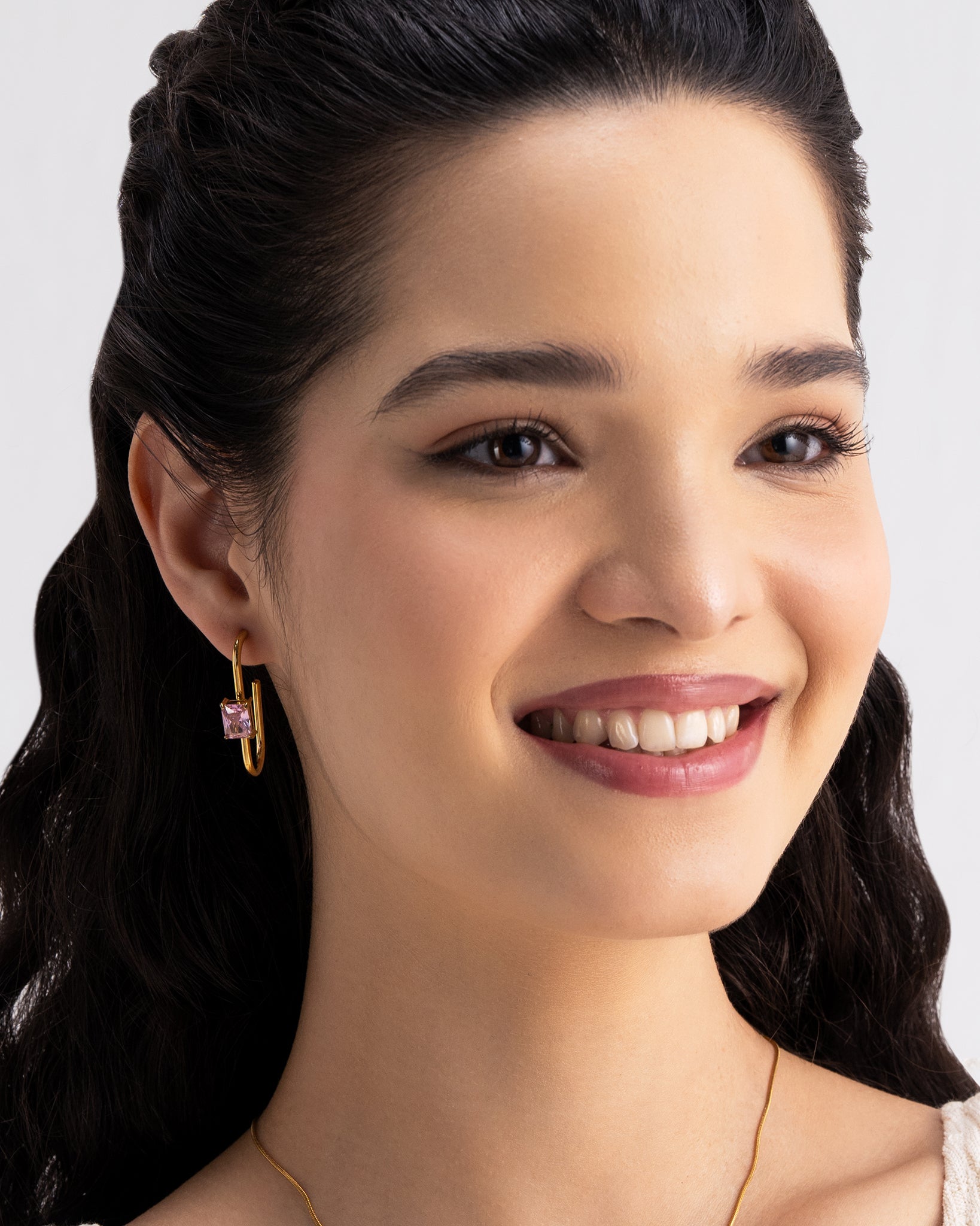 Pink Stone 18K Gold Plated Earrings