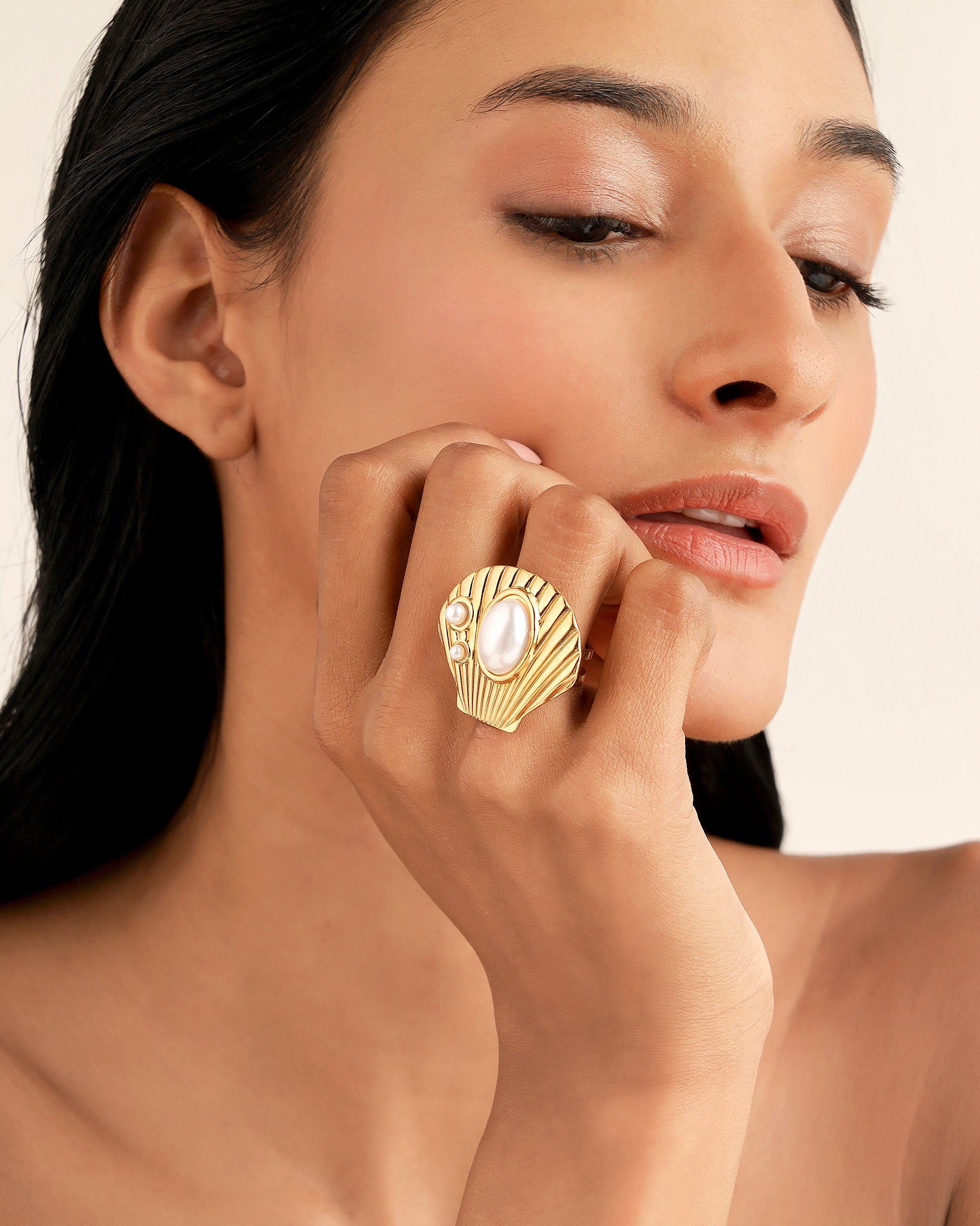 Coral Statement 18K Gold Plated Ring