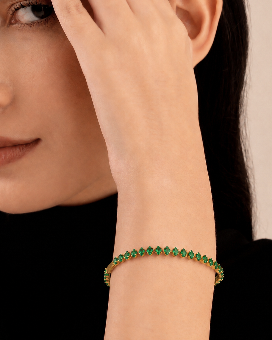 Emerald 18K Gold Plated Tennis Bracelet