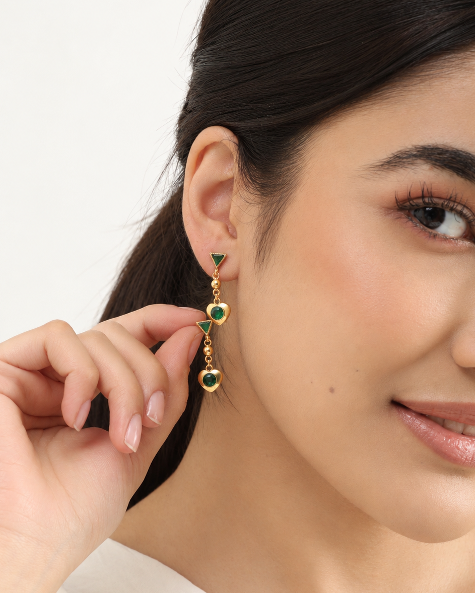 Emerald Glow 18K Gold Plated Earrings