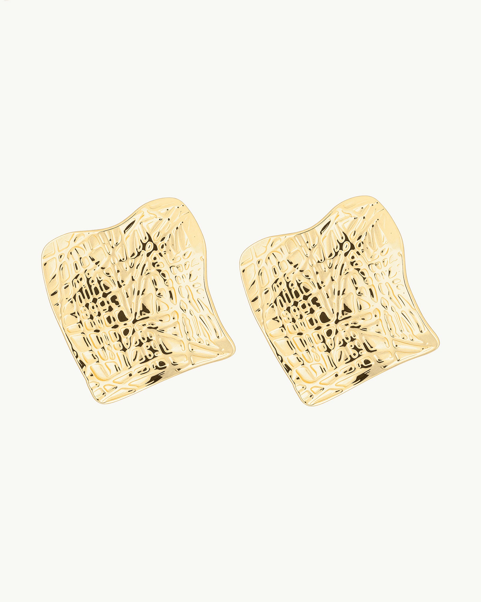 Crinkled Square 18K Gold Plated Earrings