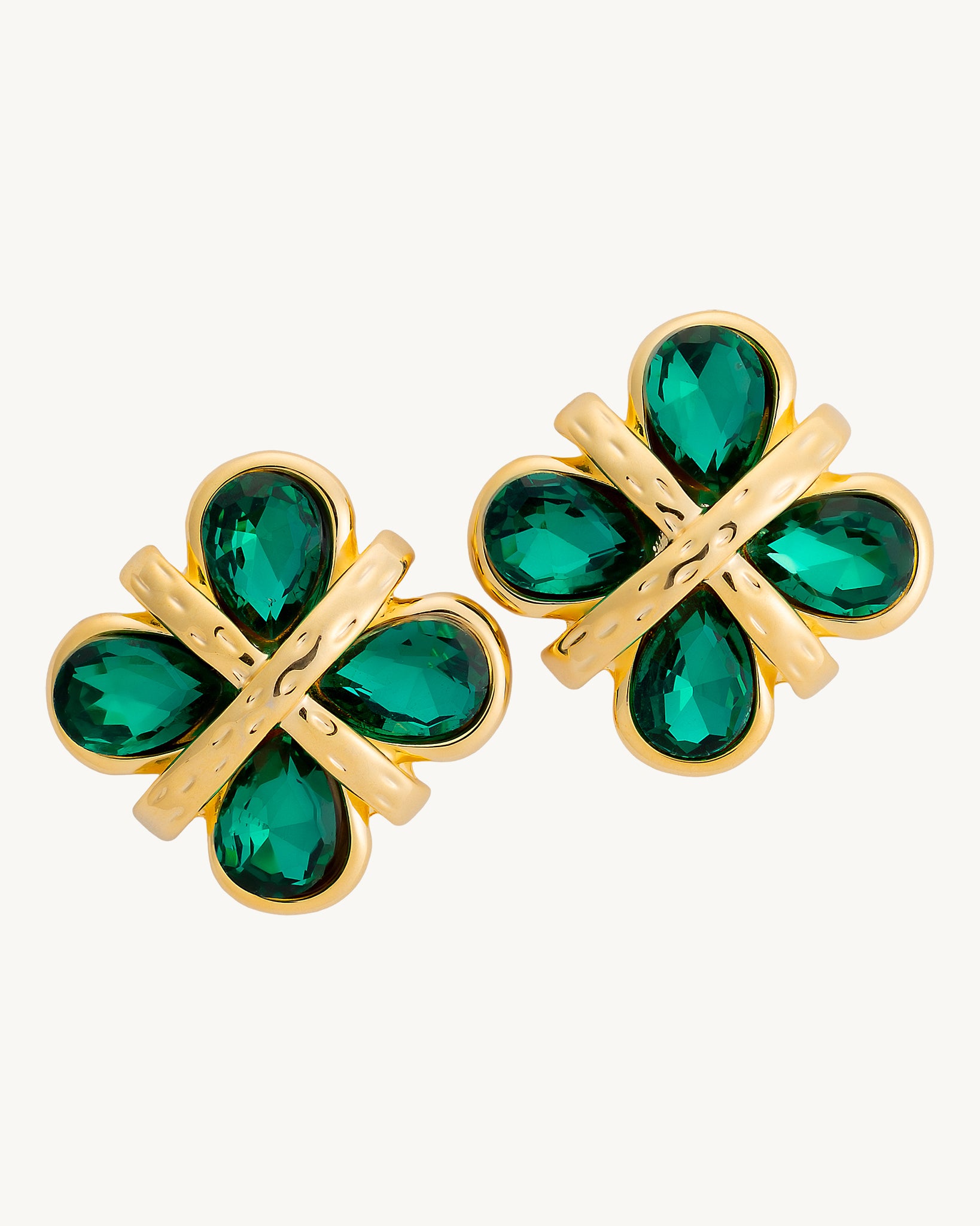 Emerald Leaf 22K Gold Plated Earrings