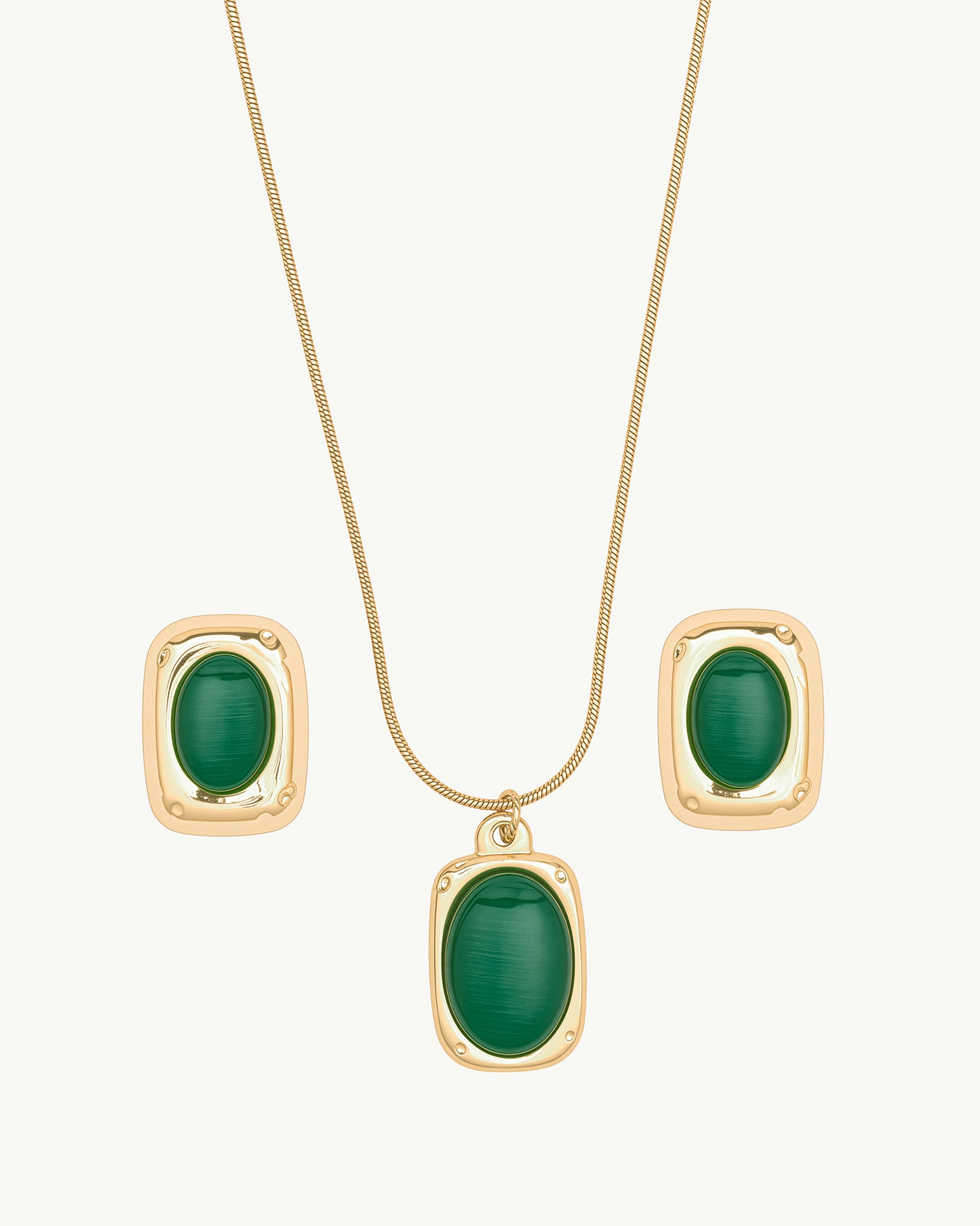 Green Stone 18K Gold Plated Set