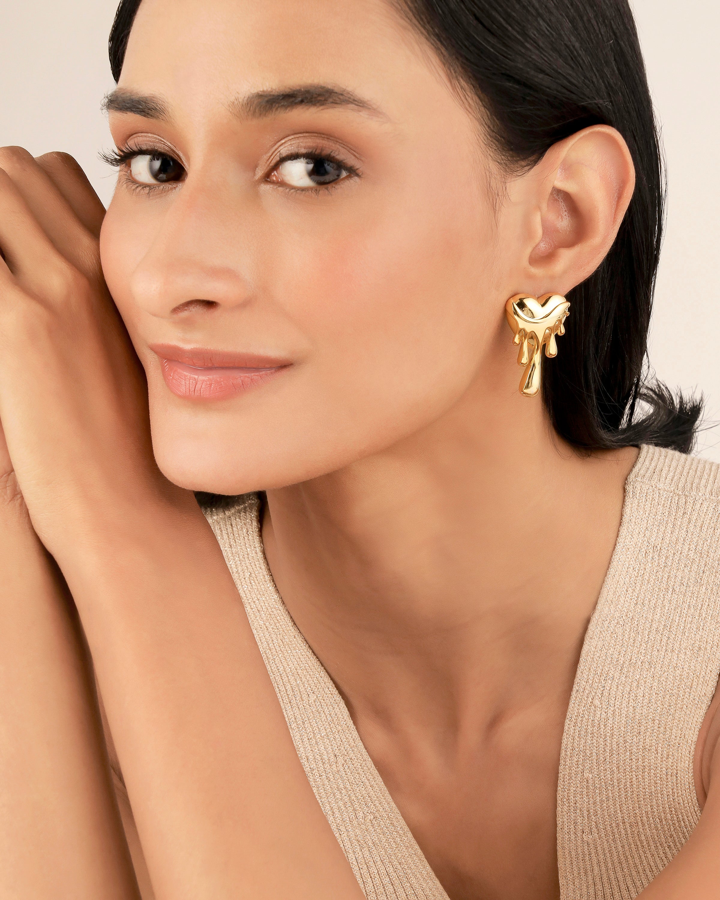 Fluid Heart 22K Gold Plated Earrings