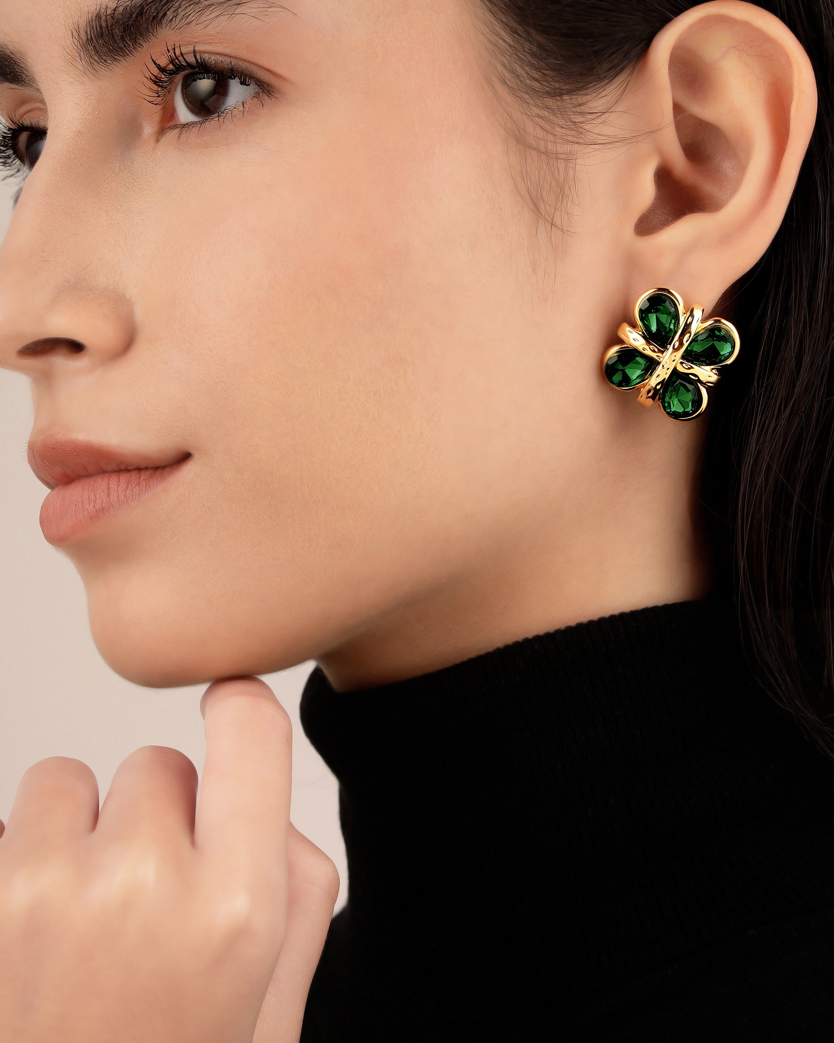 Emerald Leaf 22K Gold Plated Earrings