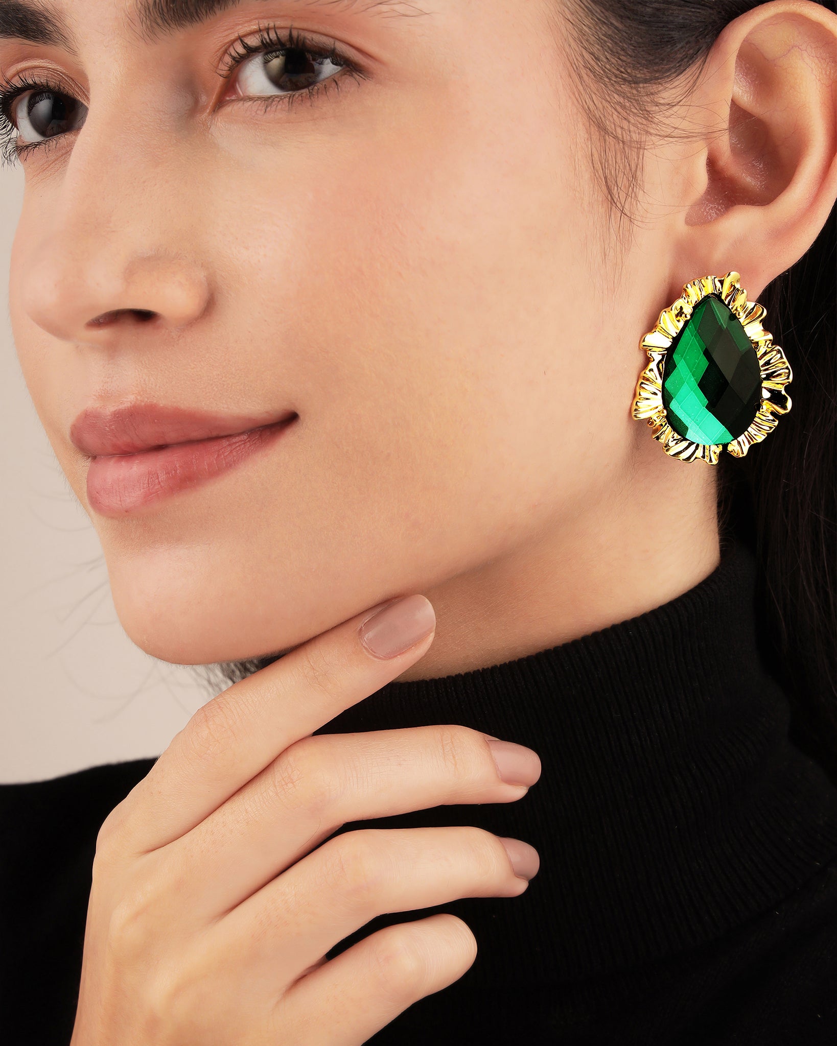 Emerald Drop 22K Gold Plated Earrings