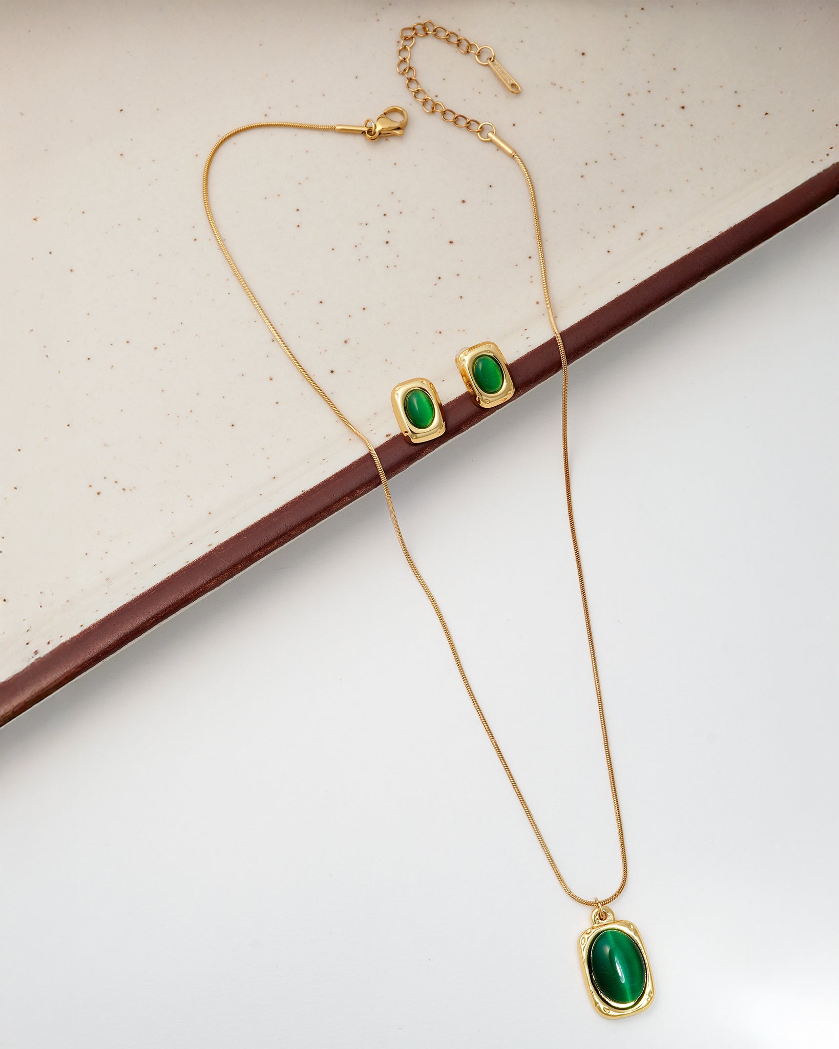 Green Stone 18K Gold Plated Set