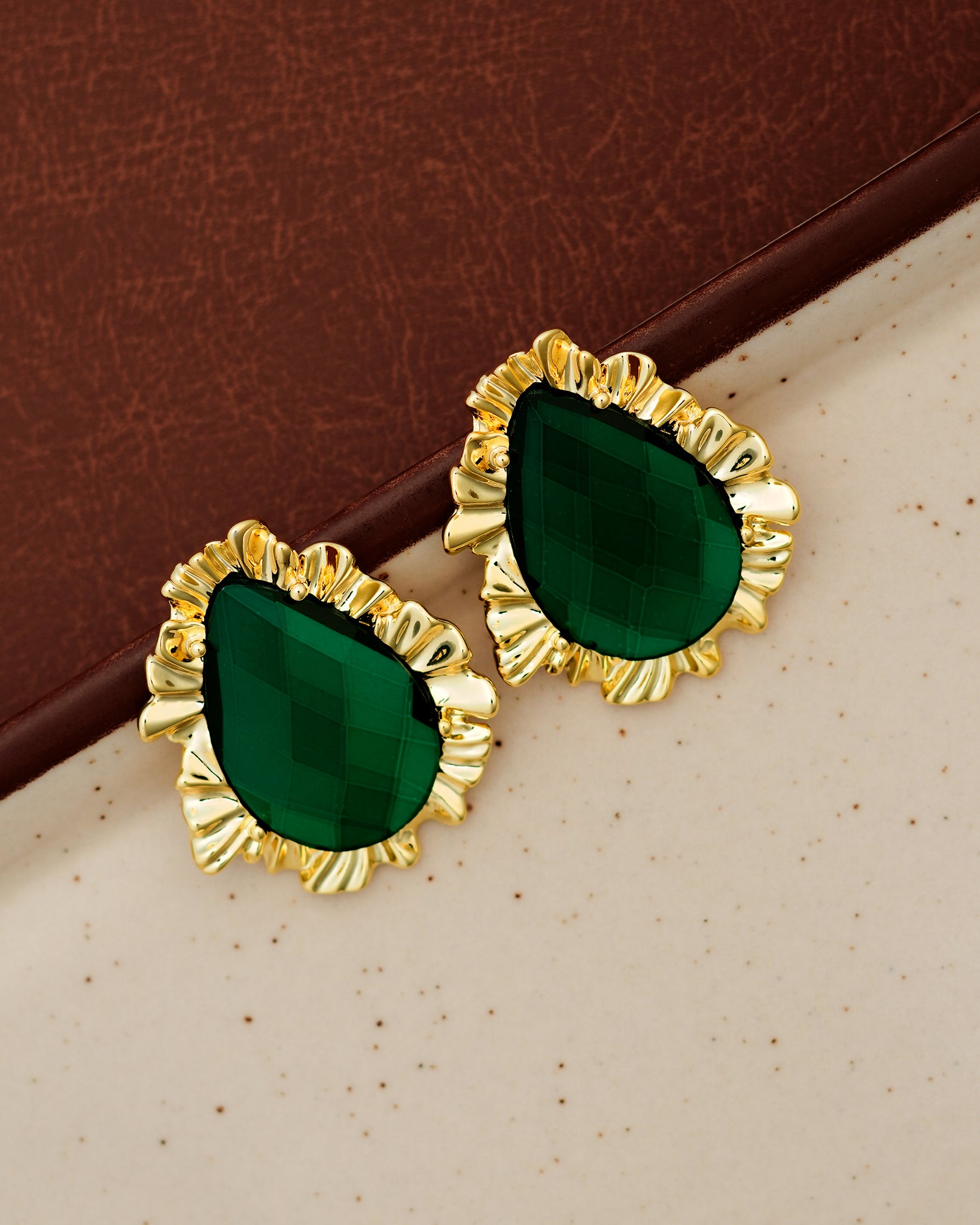 Emerald Drop 22K Gold Plated Earrings