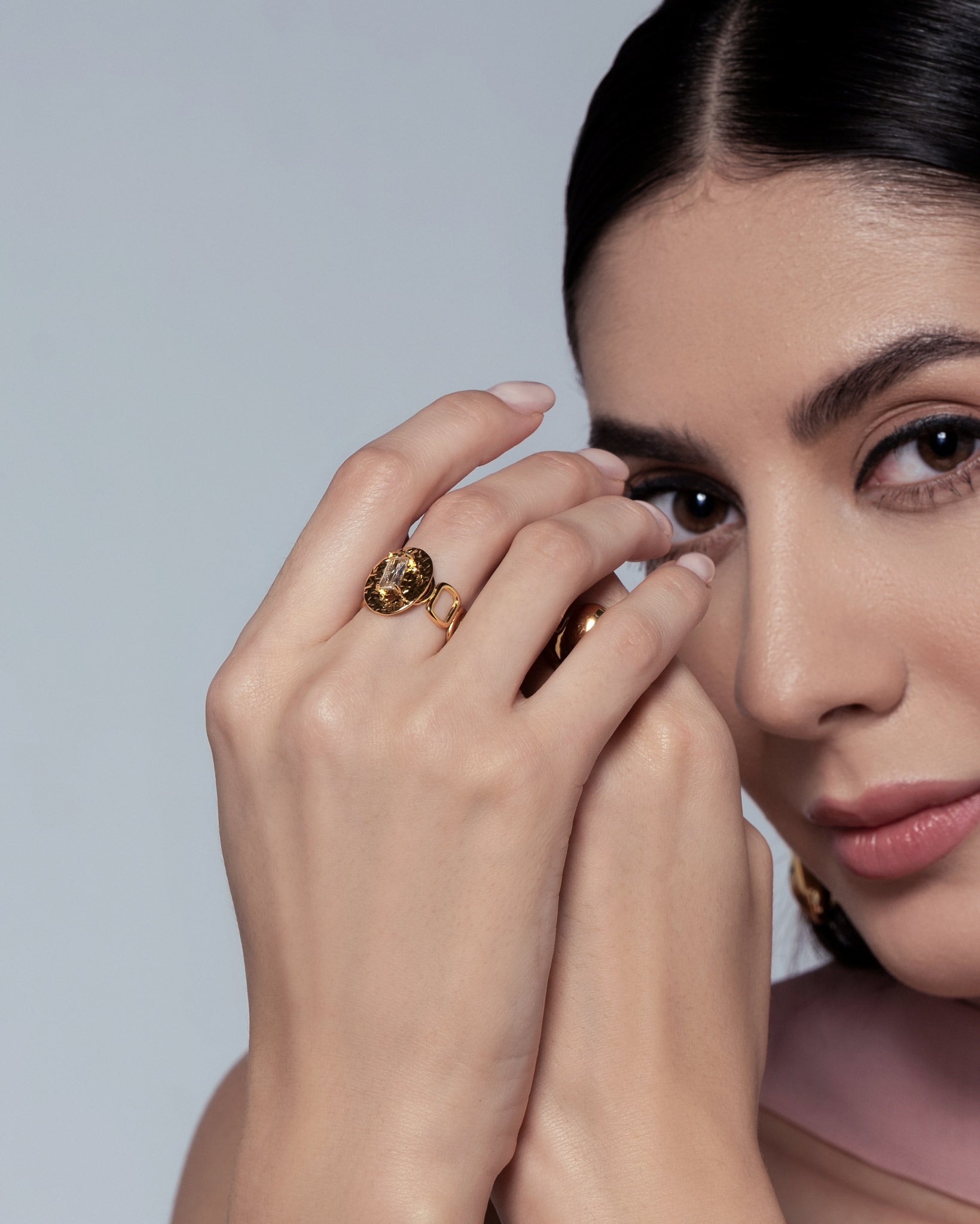 Gold Textures Stone 18K Gold Plated Ring