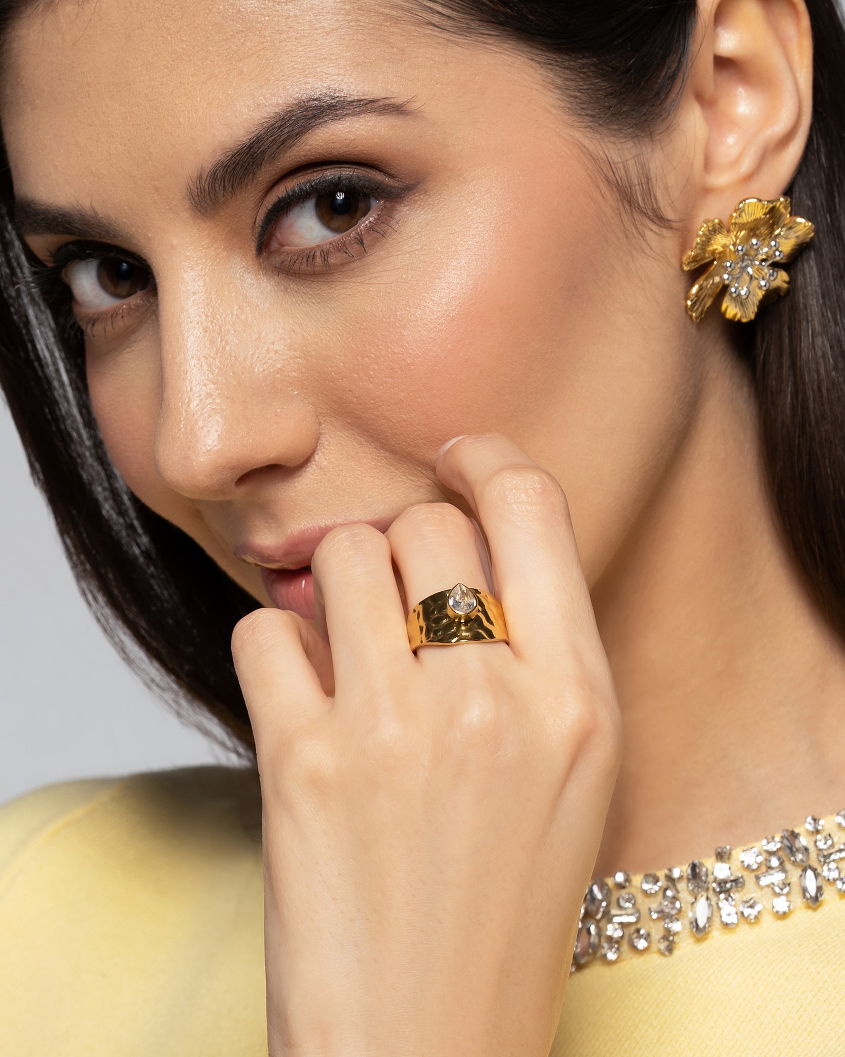 Classic Stone 18K Gold Plated Ring