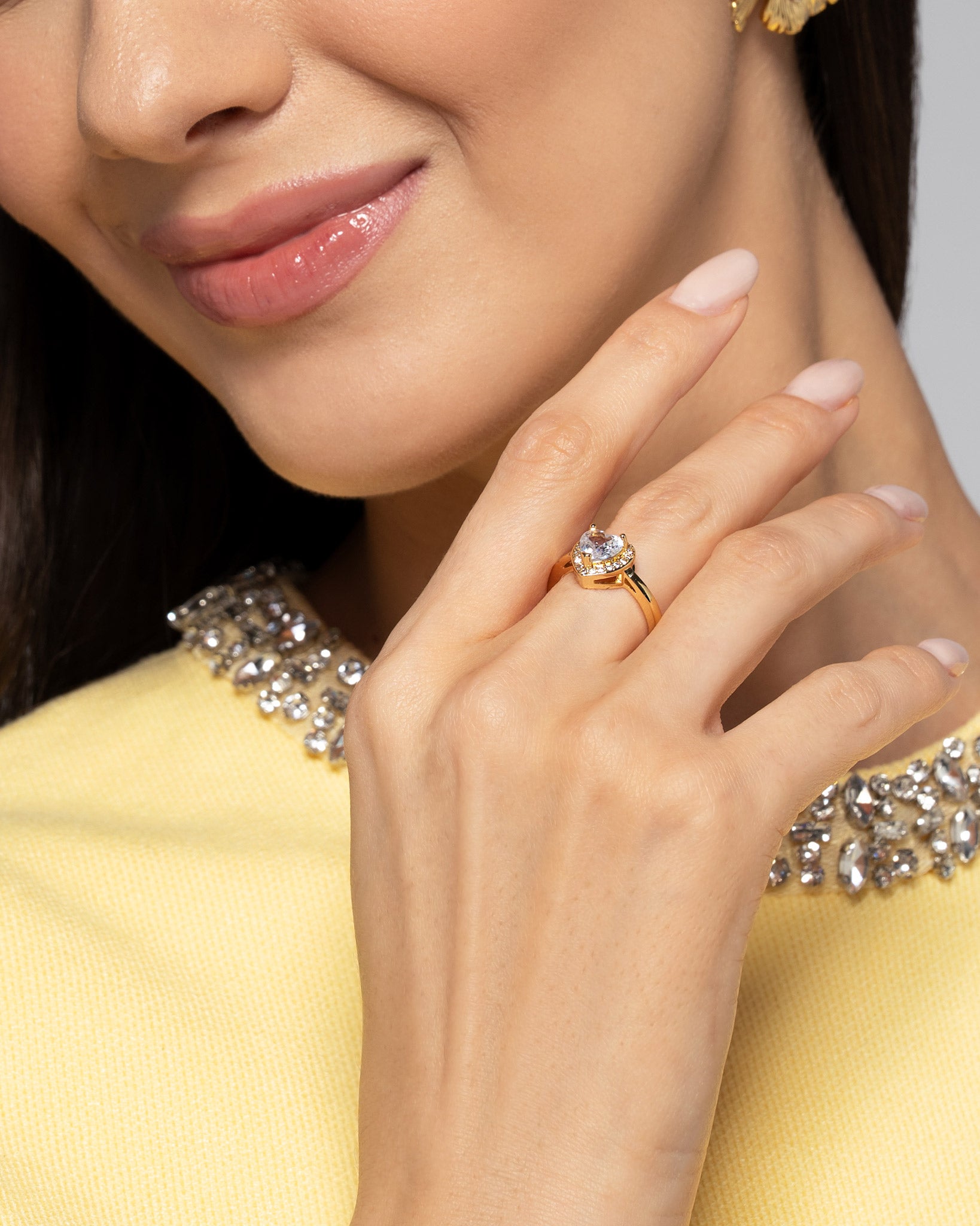 Crystal Heart 18K Gold Plated Ring