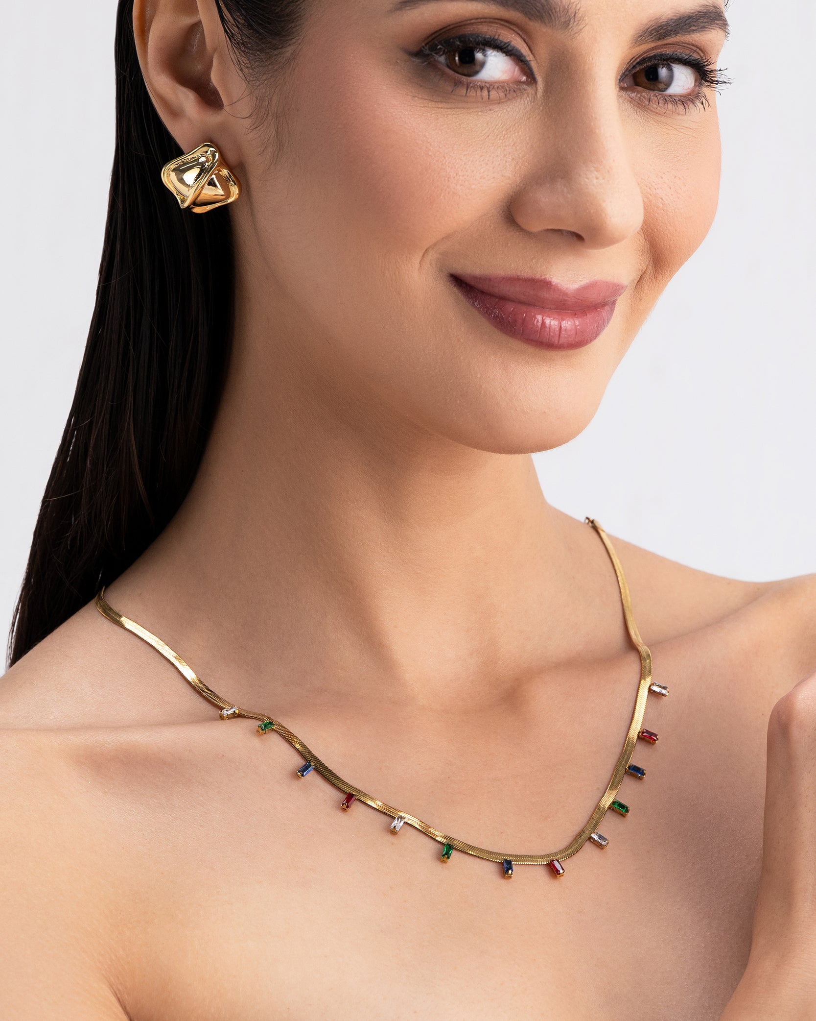 Multi Colour Stone 18K Gold Plated Necklace