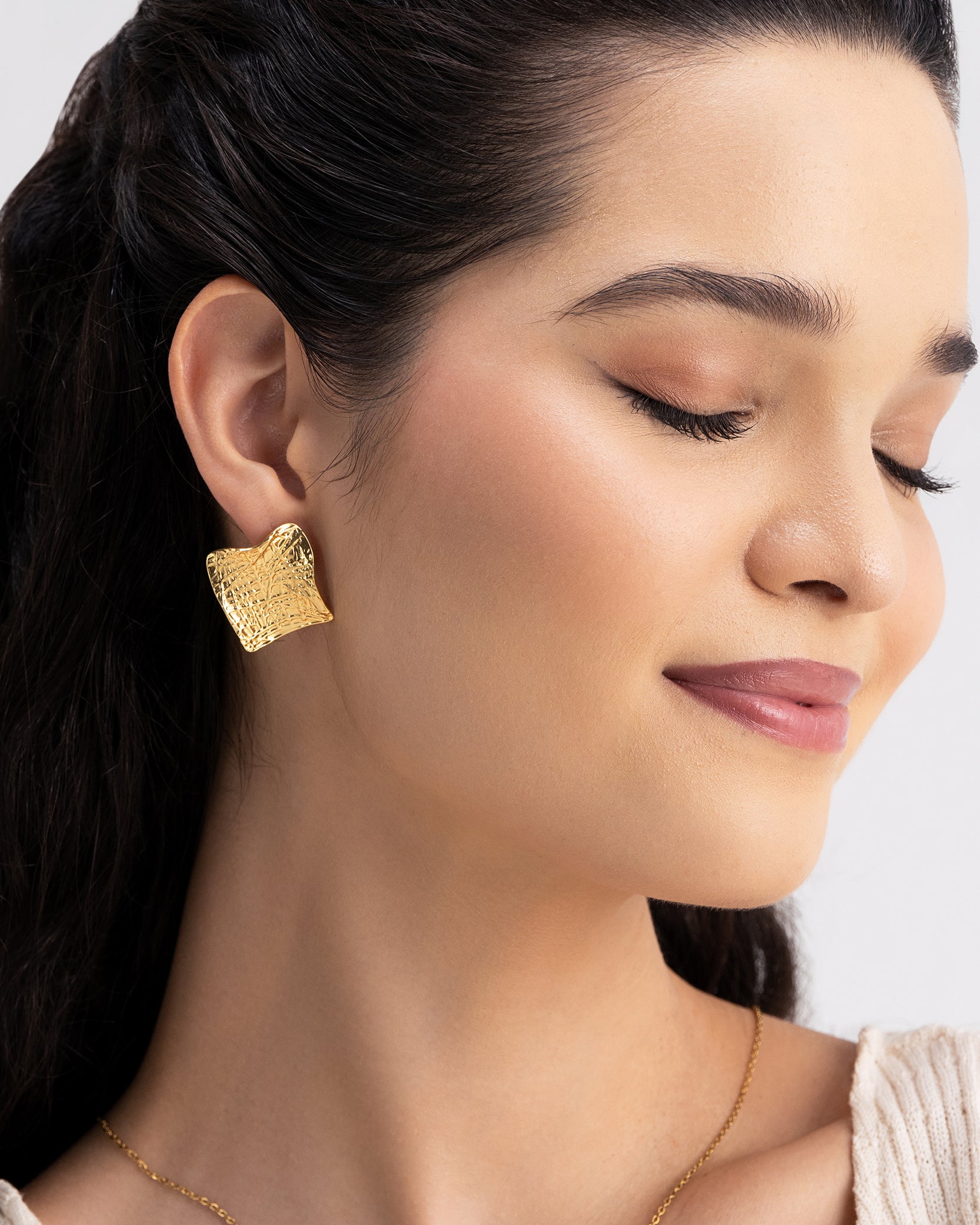 Crinkled Square 18K Gold Plated Earrings