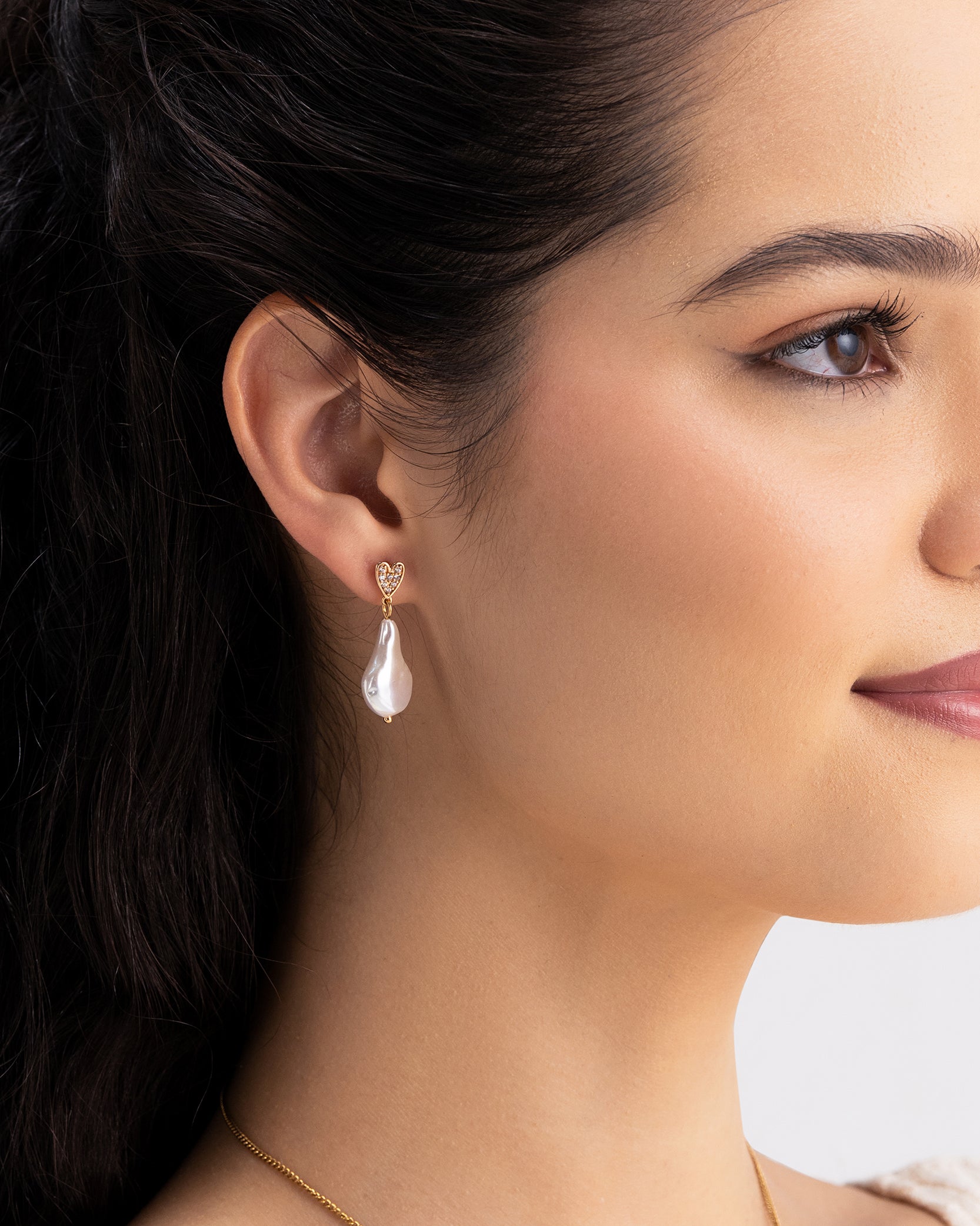 Pearl Heart 18K Gold Plated Earrings