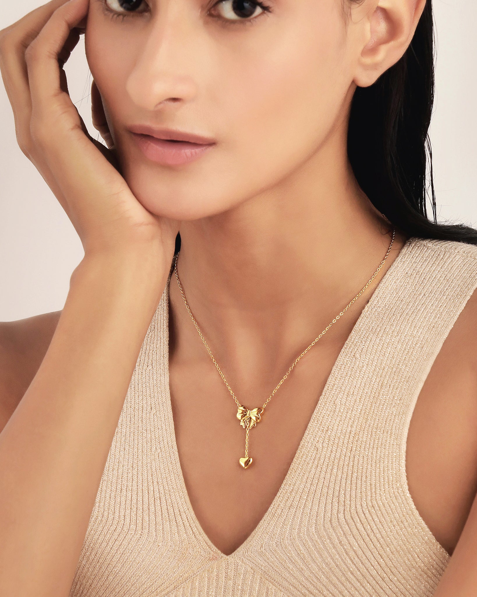 Heart & Bow 18K Gold Plated Necklace