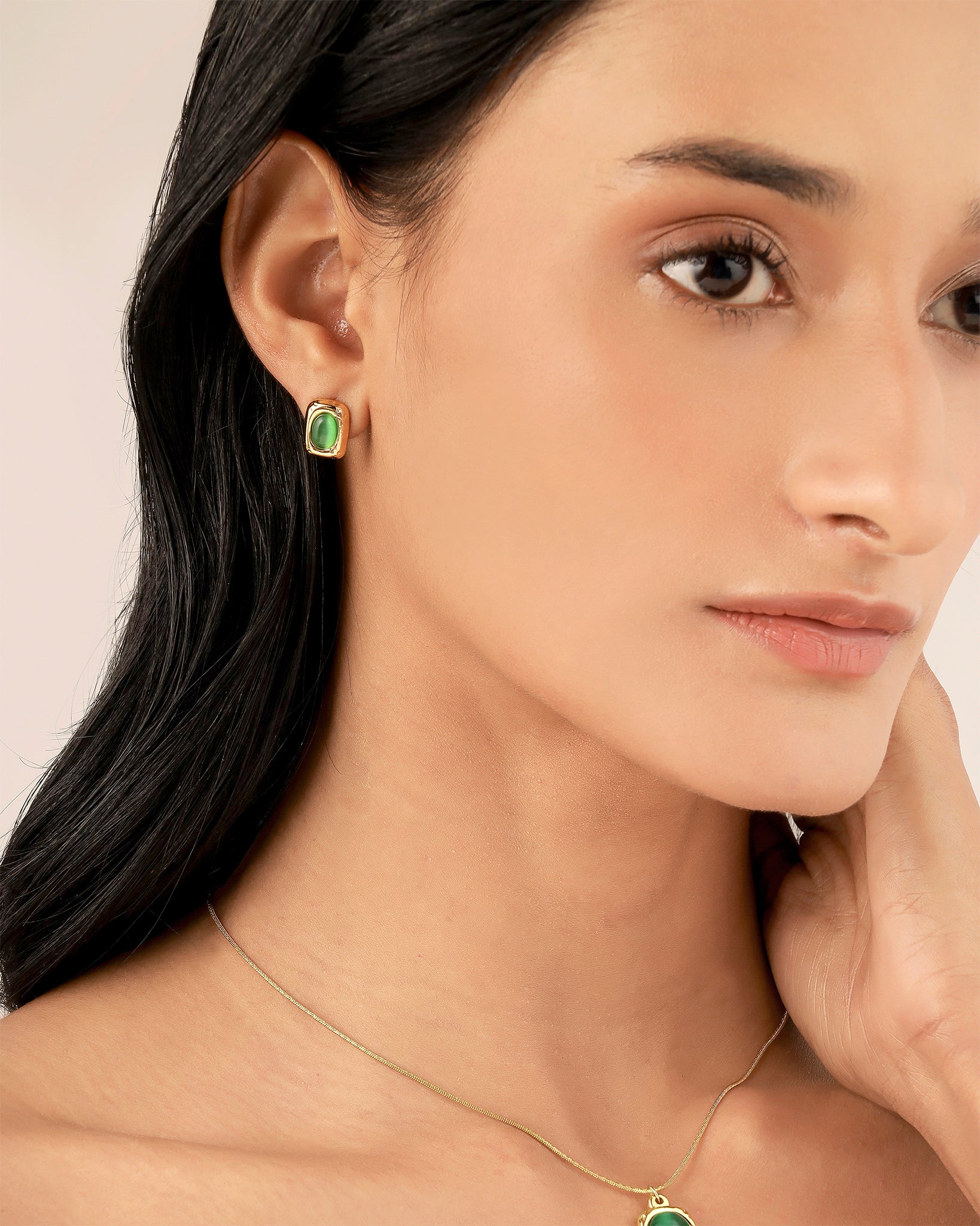 Green Stone 18K Gold Plated Set
