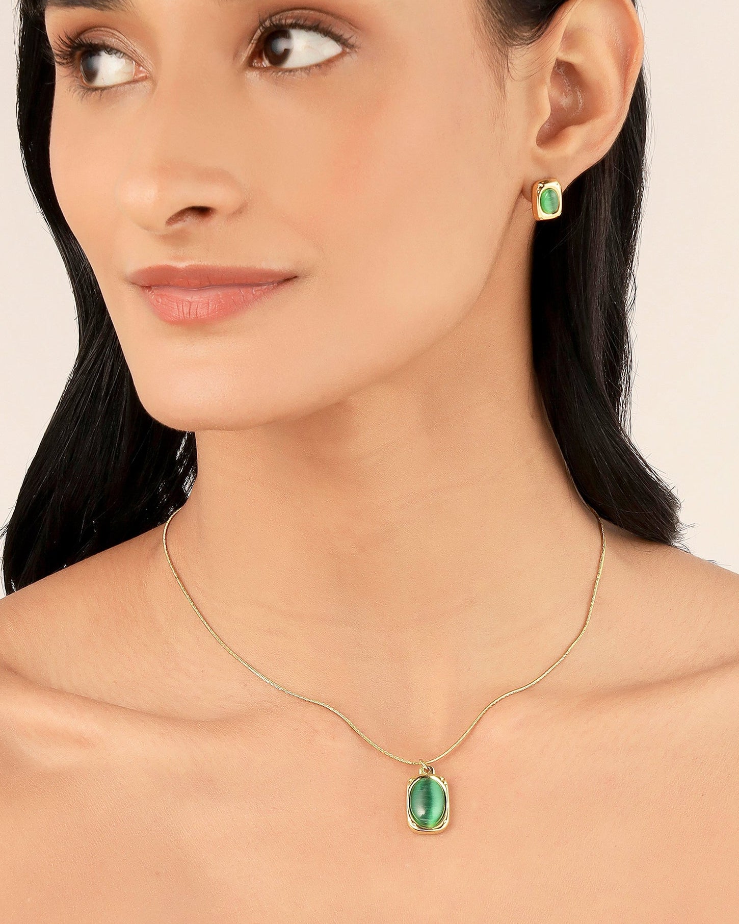 Green Stone 18K Gold Plated Set