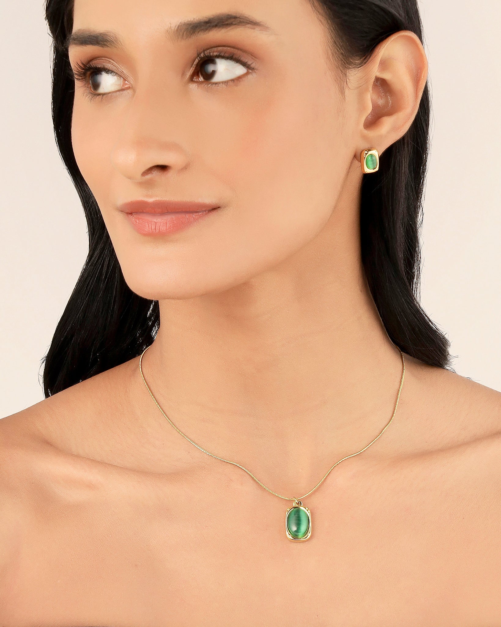 Green Stone 18K Gold Plated Set