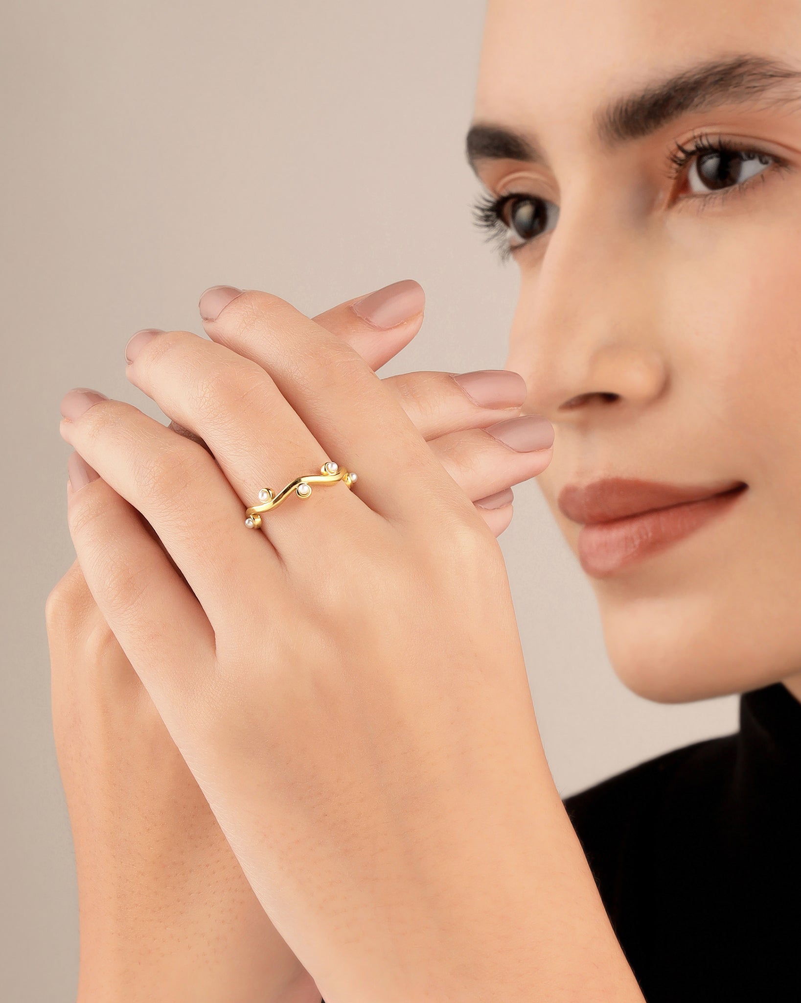 Pearl Band 18K Gold Plated Ring