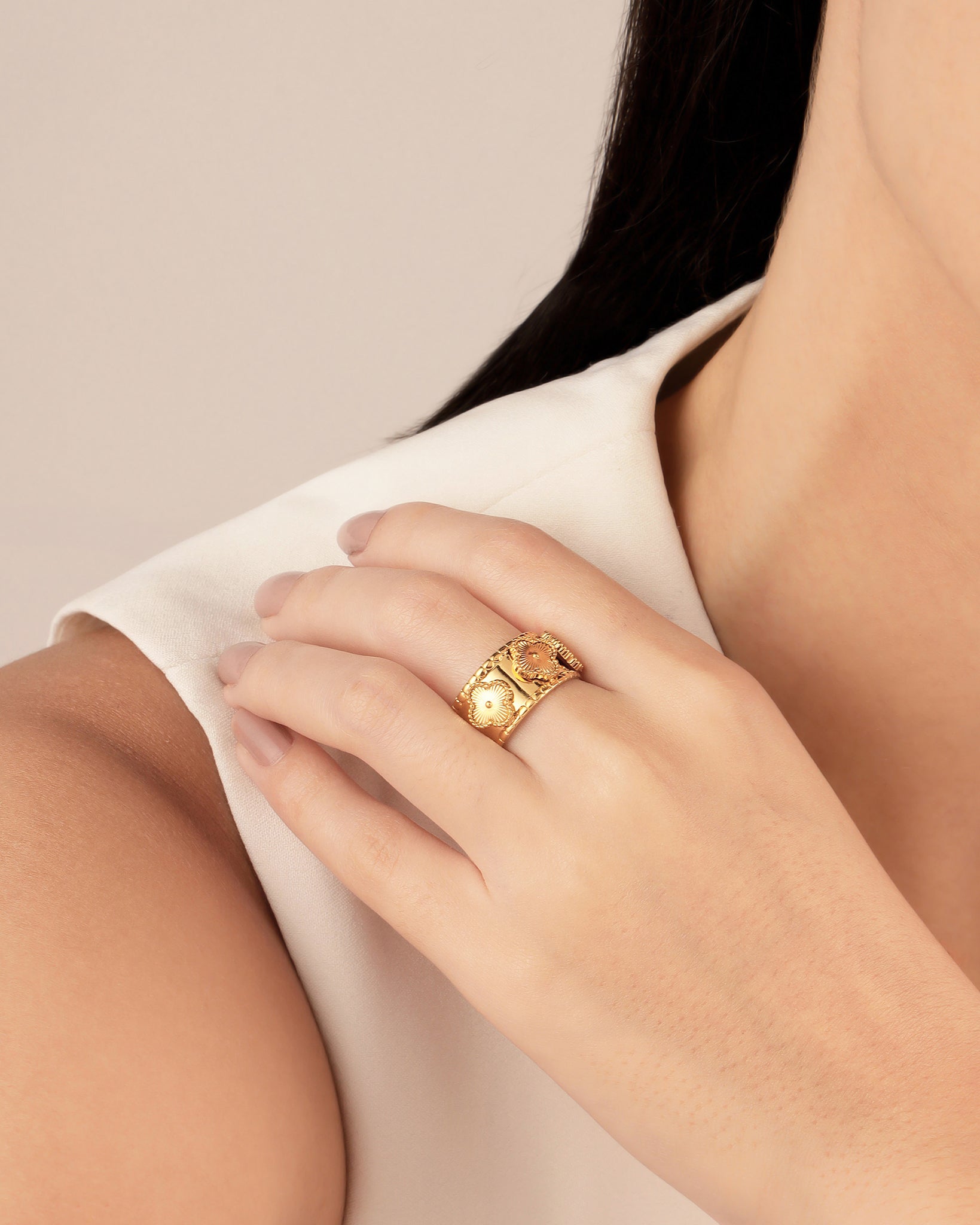 Onyx Statement 18K Gold Plated Ring