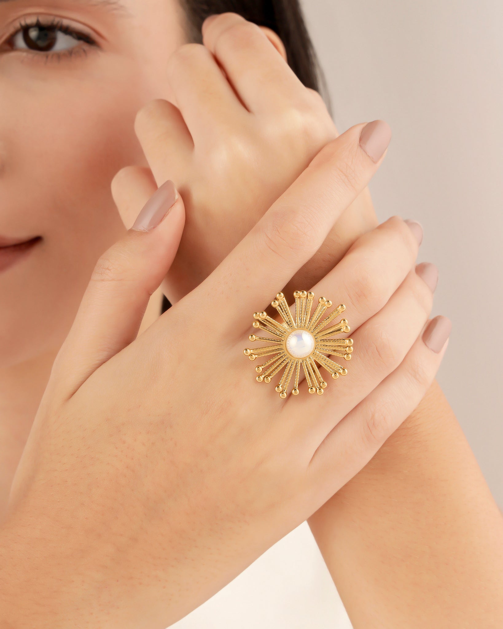 Sunburst 18K Gold Plated Ring